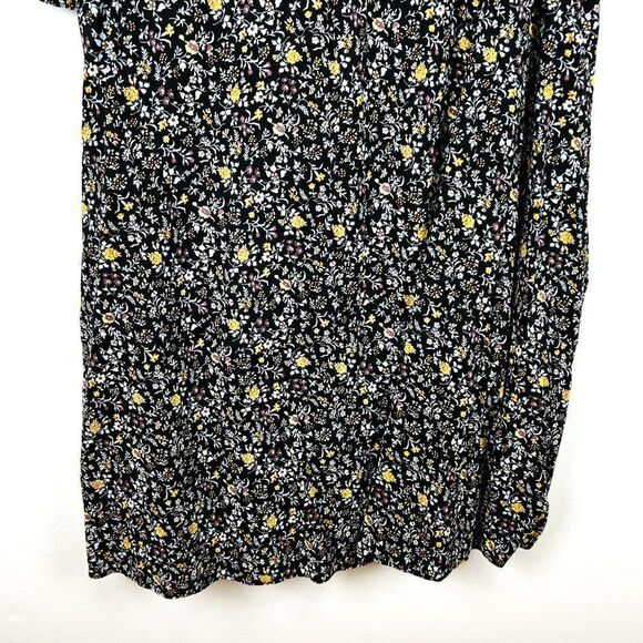 Madewell Ruffle Button Front Trapeze Folkmagic Black Floral Print Dress NA260 - Picture 9 of 13